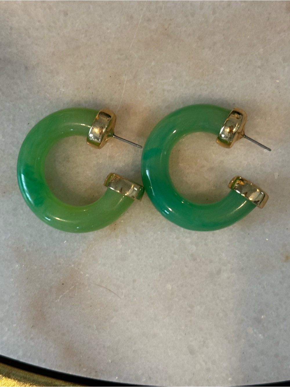 Kenneth Jay Lane Green Jade Hoop Earrings - Picture 3 of 6
